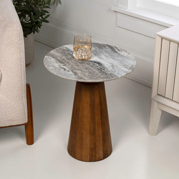 Kaito 18" Rustic Minimalist Marble/Wood Accent Table